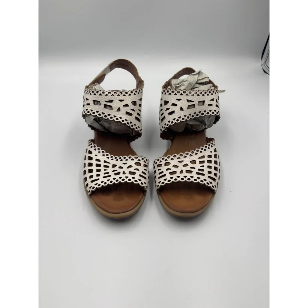 Spring Step Petra-W White Leather Laser Cut Wedge Sandals Womens 38